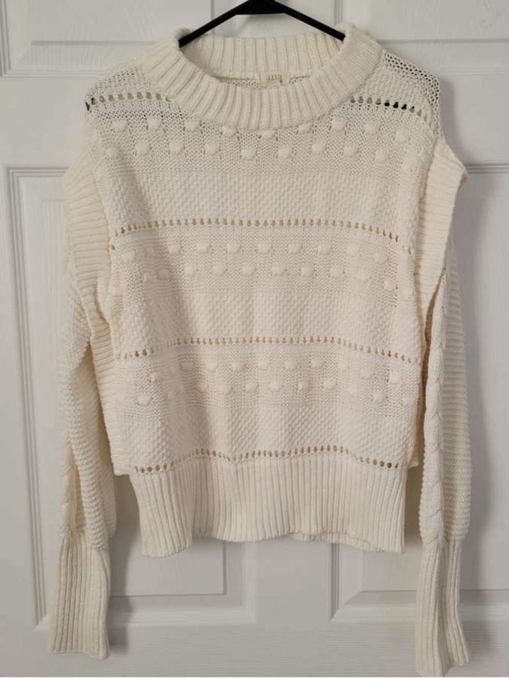 a.n.a Cream Textured Pom-Pom Crewneck Sweater